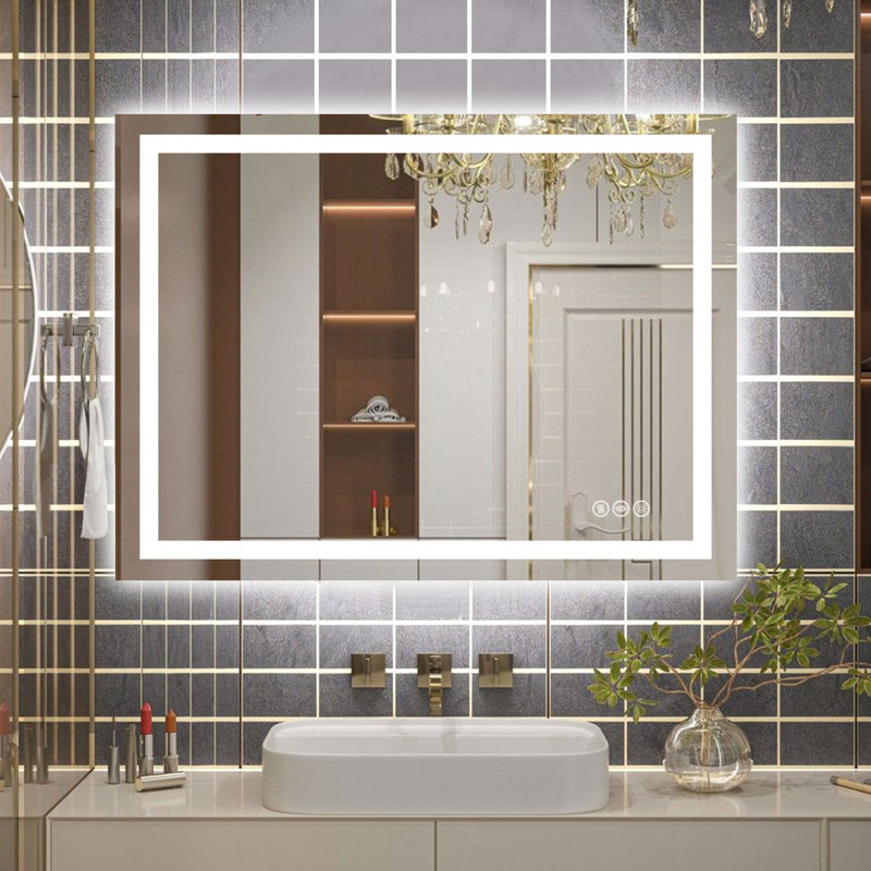 Super Bright Front & Back LED Lighted Bathroom Vanity Mirror Wall Mirror, Tempered Glass, 3 Colors Temperature & Dimmable & Anti-Fog, with UL, RoHS, ETL & 3-Year Warranty