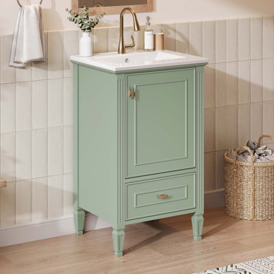 Meuble-lavabo sur pied avec pieds en bois massif et lavabo en céramique