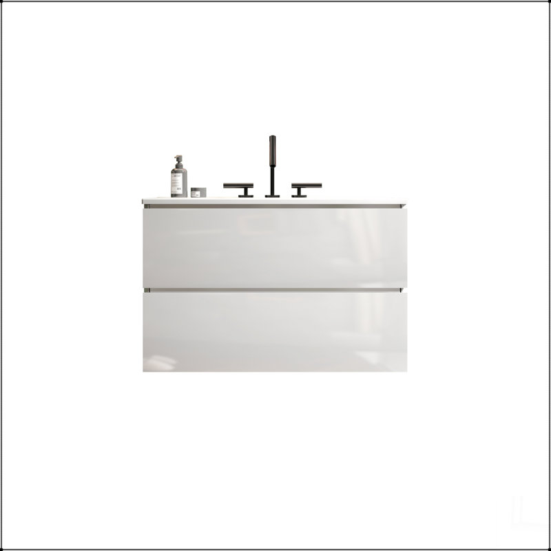 Meuble-lavabo mural avec lavabo en céramique avec trois trous de robinet, grand meuble-lavabo flottant de rangement pour salle de bain moderne, pré-assemblé