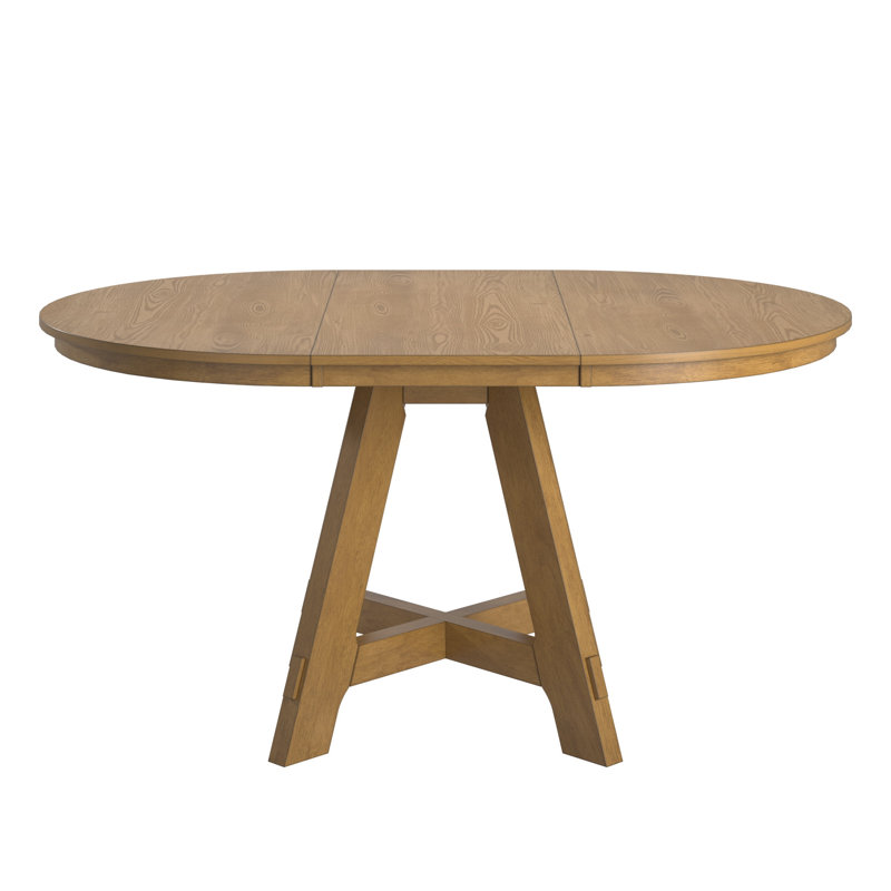 Cipolla 42"-60" Wood Finish Extendable Round Dining Set - 5-Piece, Dining Table And Cream Boucle Fabric Dining Chairs, Oak