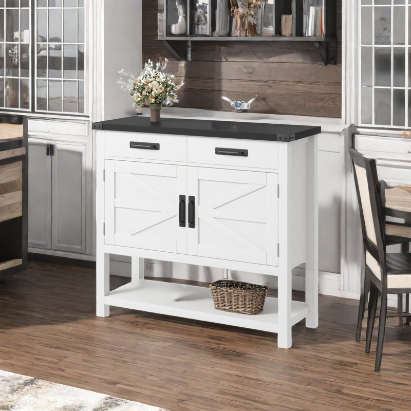 Jayliz 35.4'' Console Table, Black, White