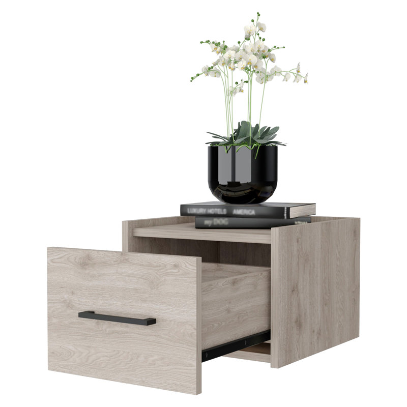 Space Saving Floating Nightstand With Versatile Shelf And Handy Drawer, Light Gray
