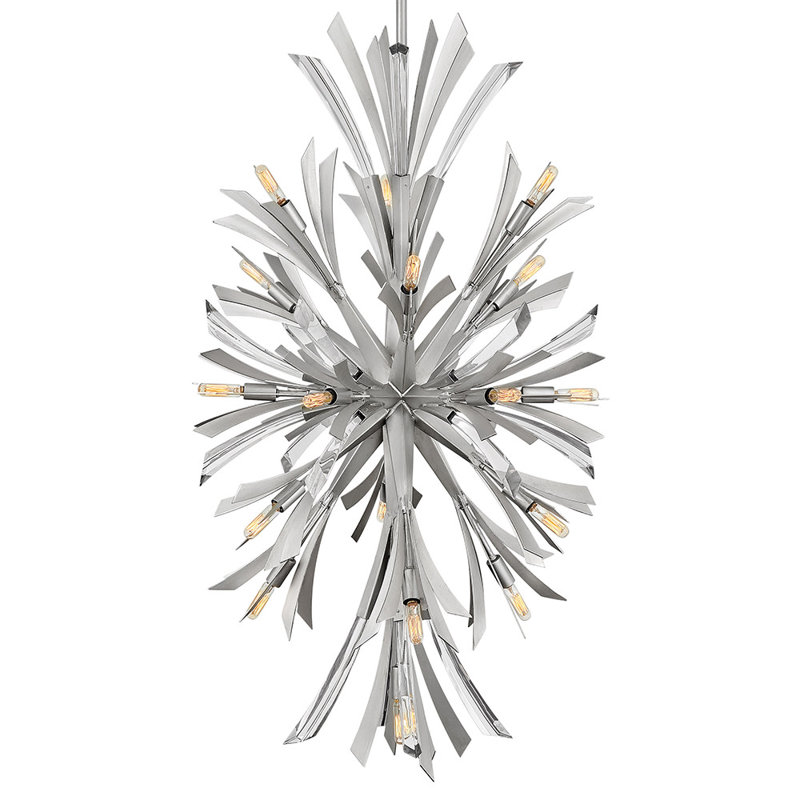 Vida 50" Nineteen-Light Modern Tall Hanging Chandelier w/ Crystal Accents, Glacial