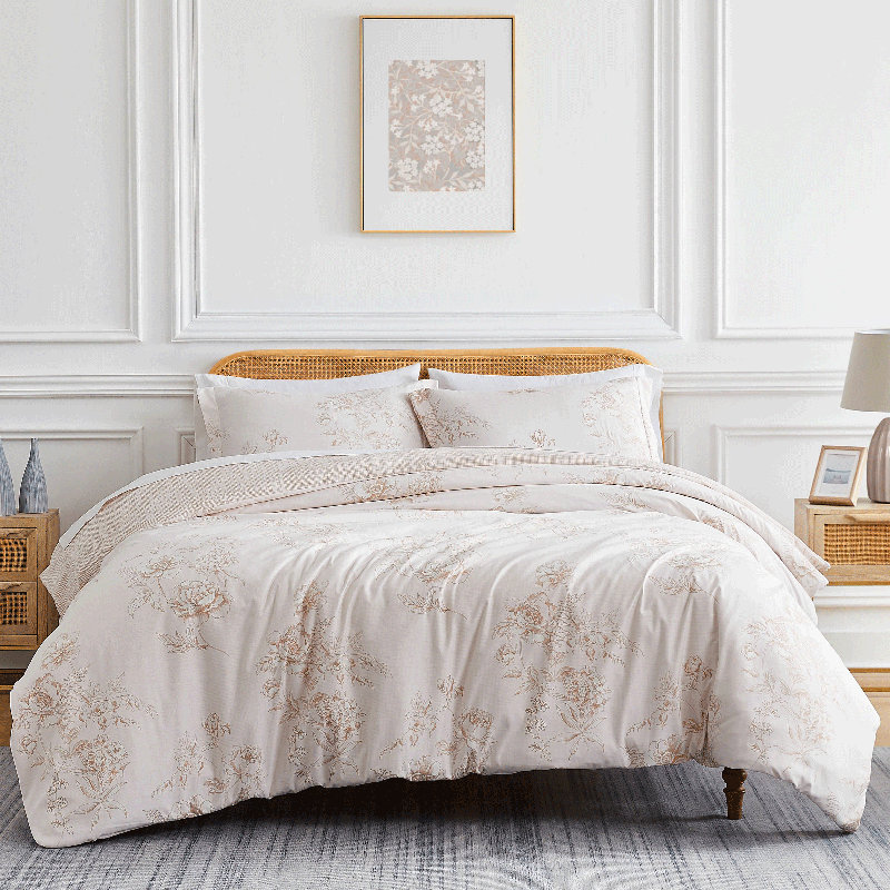 Ensemble de housse de couette réversible en microfibre Harmony Collection, Housse de couette double / grand et 2 taies décor
