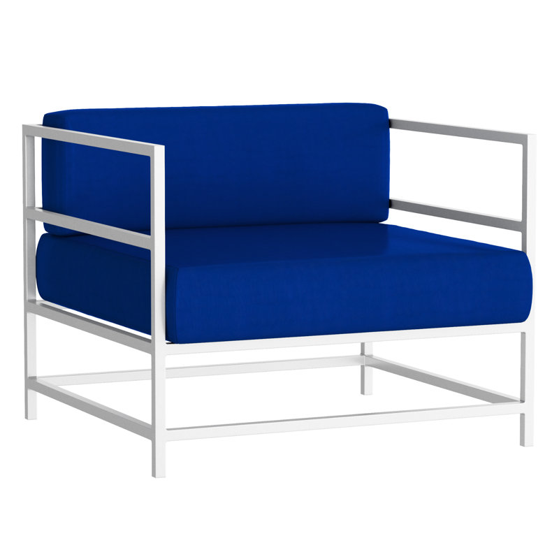 Fauteuil club Delano, non, Toile Sunbrella® bleu pacifique, Blanc Tex