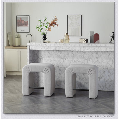24'' Boucle Stool Set of 2, Modern Inverted U-Shape Design for Comfortable and Stylish Dining Experience
