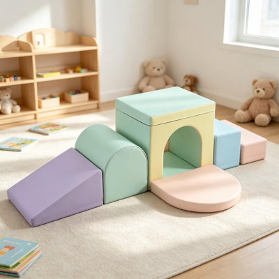 Blocs de jeu d'escalade en mousse souple pour tout-petits, ensemble de jeu modulaire de 7 pièces, en cuir PU, pour des activités d'escalade et de ramper en toute sécurité, idéal pour les bébés et les enfants, les salles de jeux et les garderies.