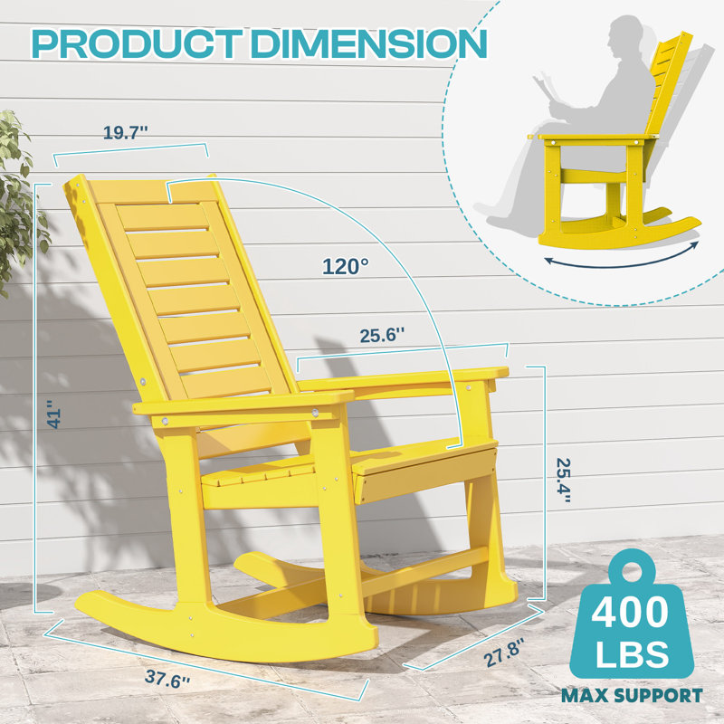 Chaise berçante d'extérieur en PEHD, Jaune