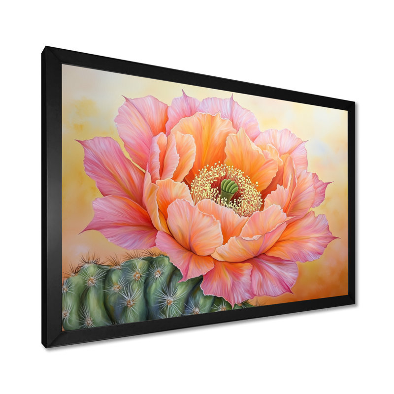 Cactus en fleurs dans le désert de Mojave I - art mural floral cactus, H 12 po x l 20 po, Noir