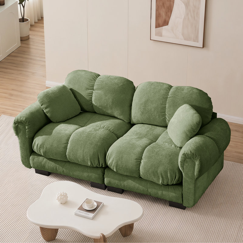 Standard W 76.3",Sd 33.8",Loveseat Upholstered Sofa With 2 Throw Pillows For Living Room, Apartment, Small Family House,Tiny Space,Seats 2, Modular Sectionals,Easy Assembly,Soft Cloud-Like, Glossy Chenille, Green