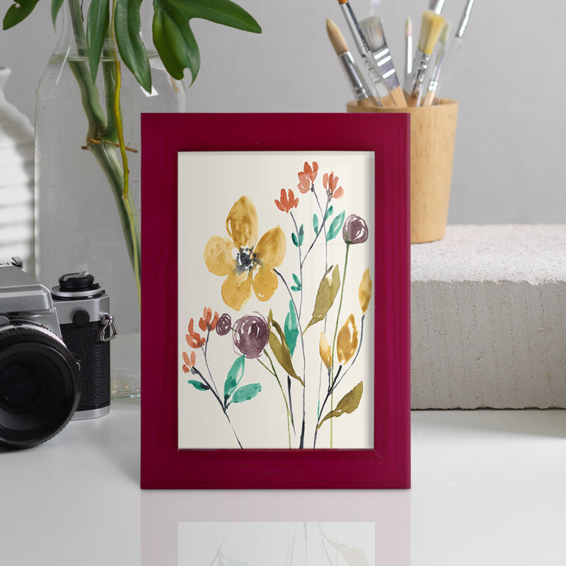Cascio Whimsy Flowers I, reproduction d'art encadrée, Rouge cerise, H 6 po x l 4 po x P 1 po