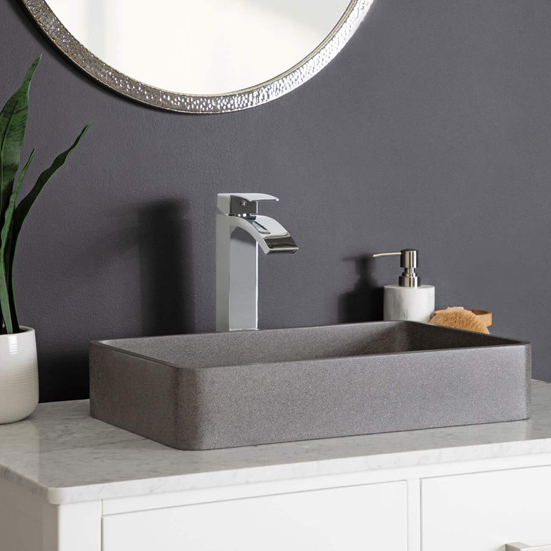 Chevington 12.88'' Concrete Rectangular Bathroom Sink, Black Sandstone