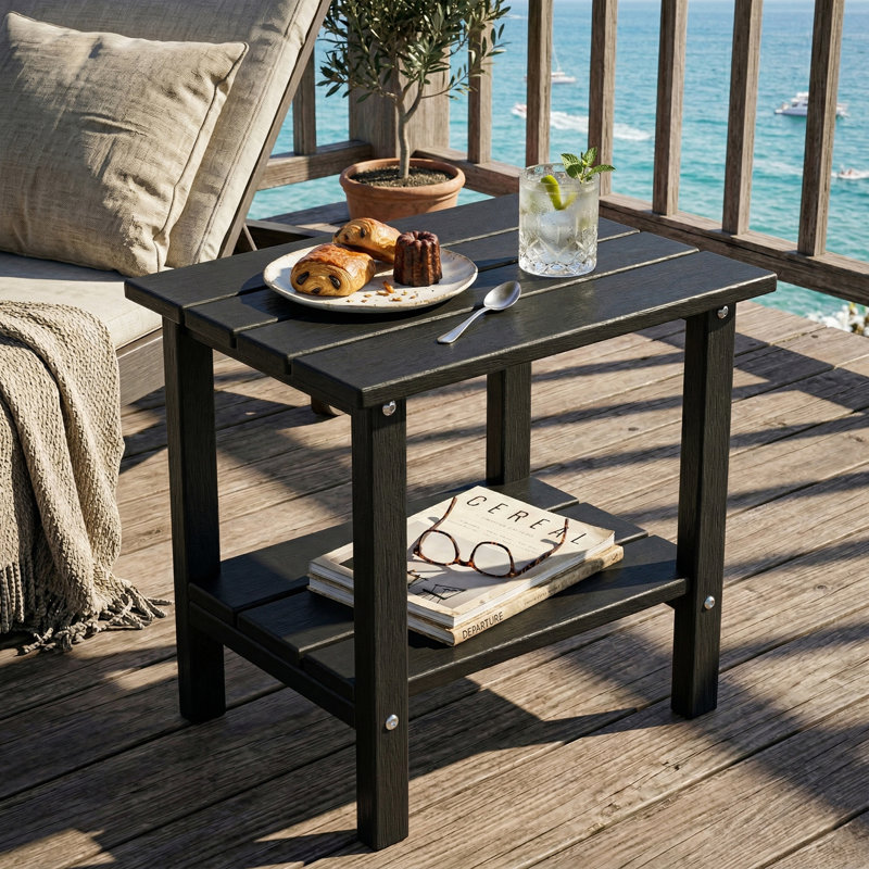 Table de bout extérieure à 2 niveaux Adirondack, table de bout de patio en PEHD toutes saisons, Noir