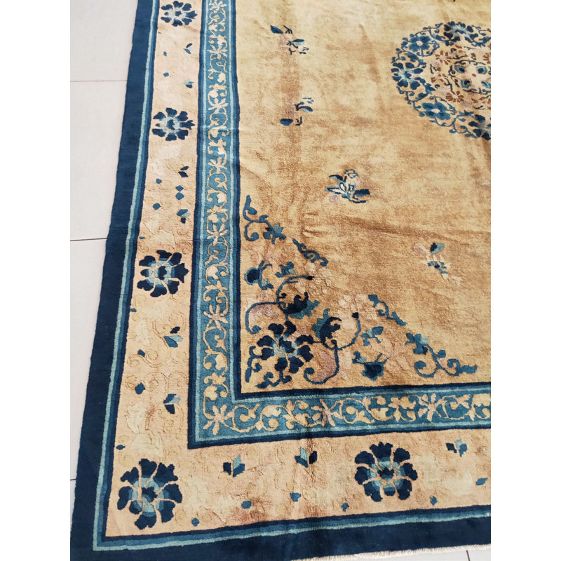 Antique Peking Chinese Medallion Yellow 1930s Rug