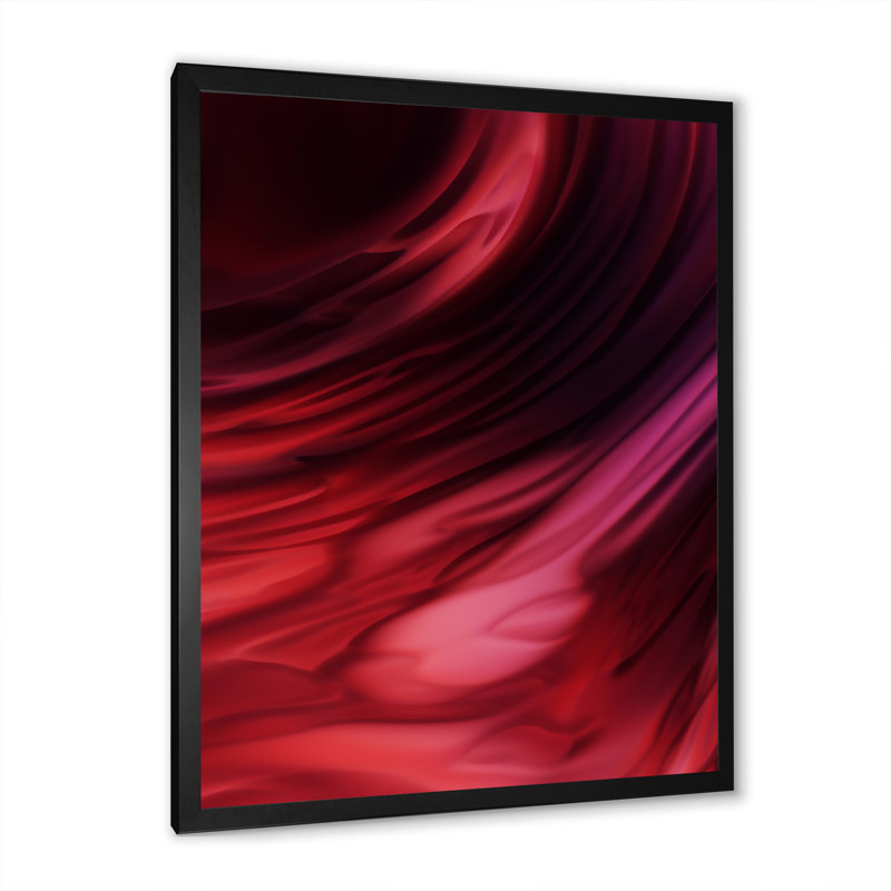 Abstrait vague rouge liquide - art mural moderne sur toile, Toile avec cadre noir, H 20 po x l 12 po x P 1 po