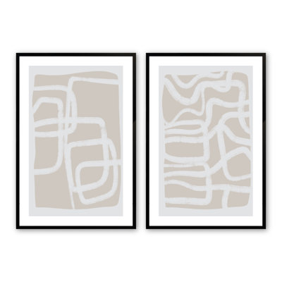 Sallee Greige Simple Abstract, Set Of 2 Framed On Paper 2 Pieces by Line2Form Print