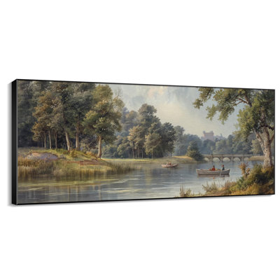 Classic Landscape Serene Nature River Scene Forest Bedroom Large Framed Wall Art Print Home Decor (Frame Assembly Required)