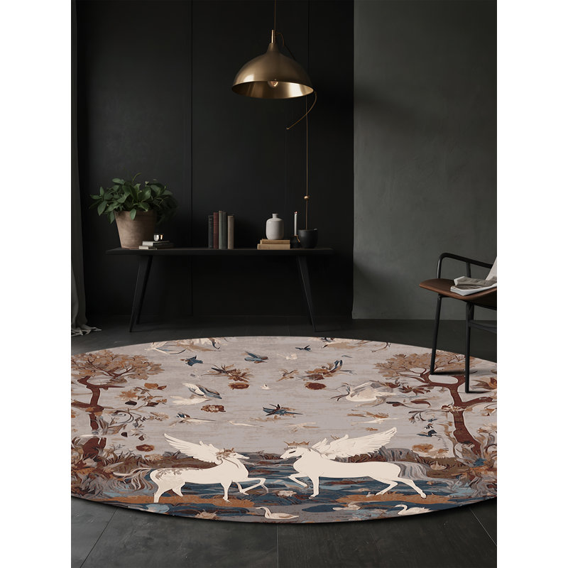 Machine Washable Gray Area Rug, Round 5'