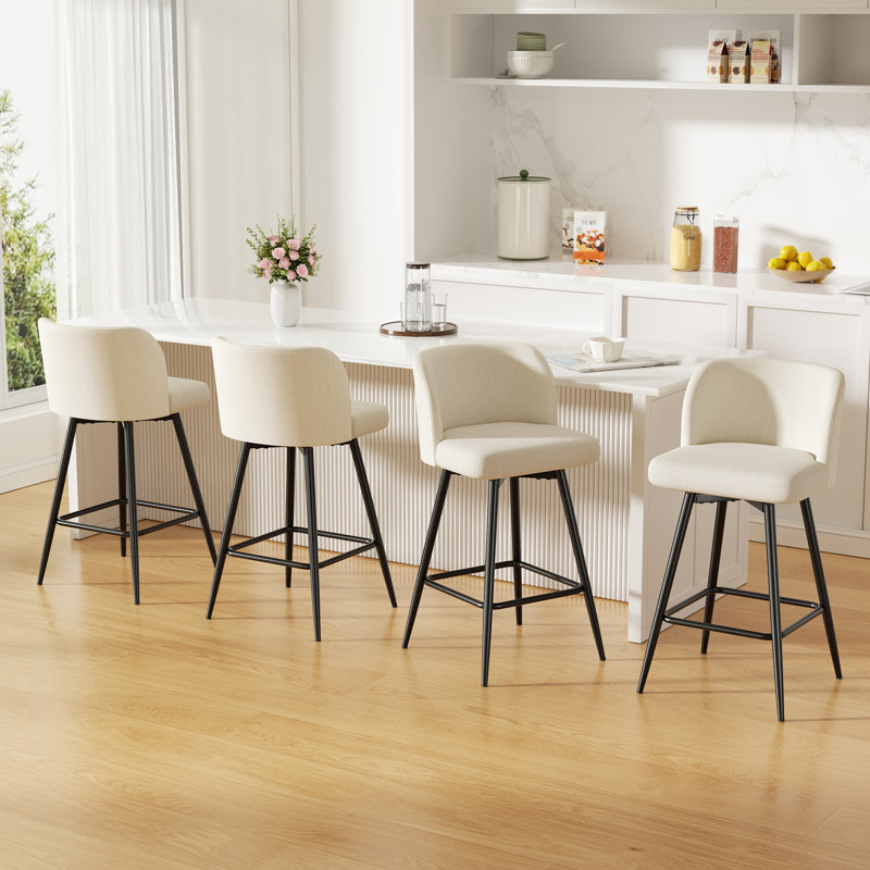 Modern Swivel Upholstered Counter Stool with Durable Metal Frame, Beige
