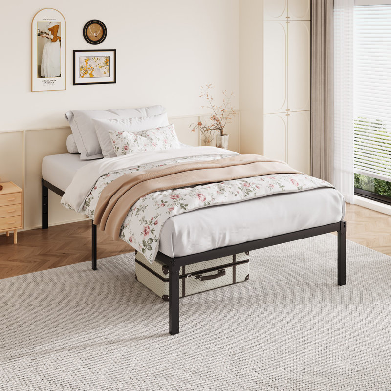 Structure de lit moderne en métal, sans tête de lit, sans sommier, Lit simple, 14"
