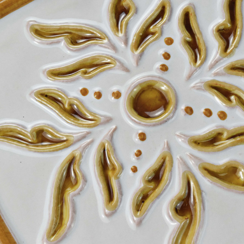 Novecento Taco Evoli 5" x 5" Ceramic Decorative Accent Tile, White/Yellow