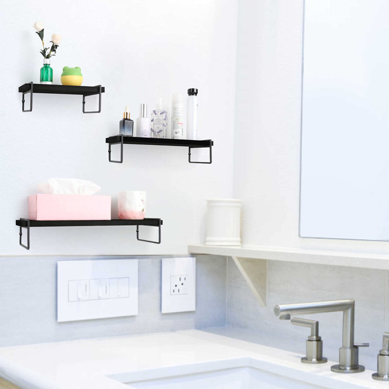 Ellynn Solid Wood Floating Shelf, Black