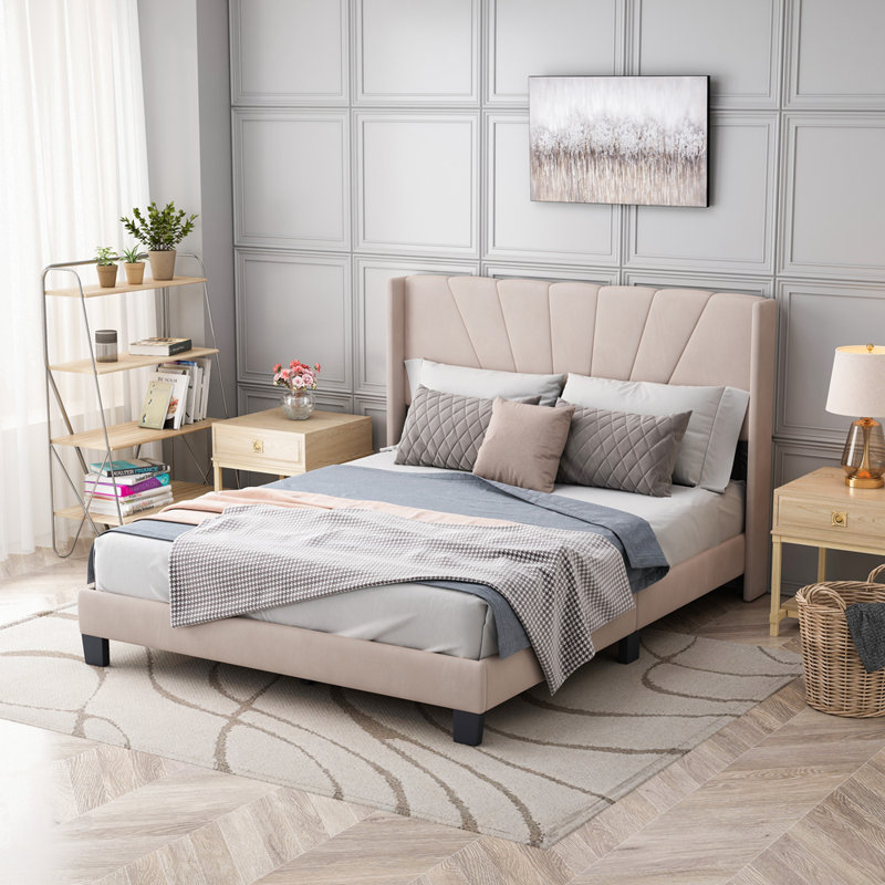 Knorring Upholstered Platform Bed, Beige