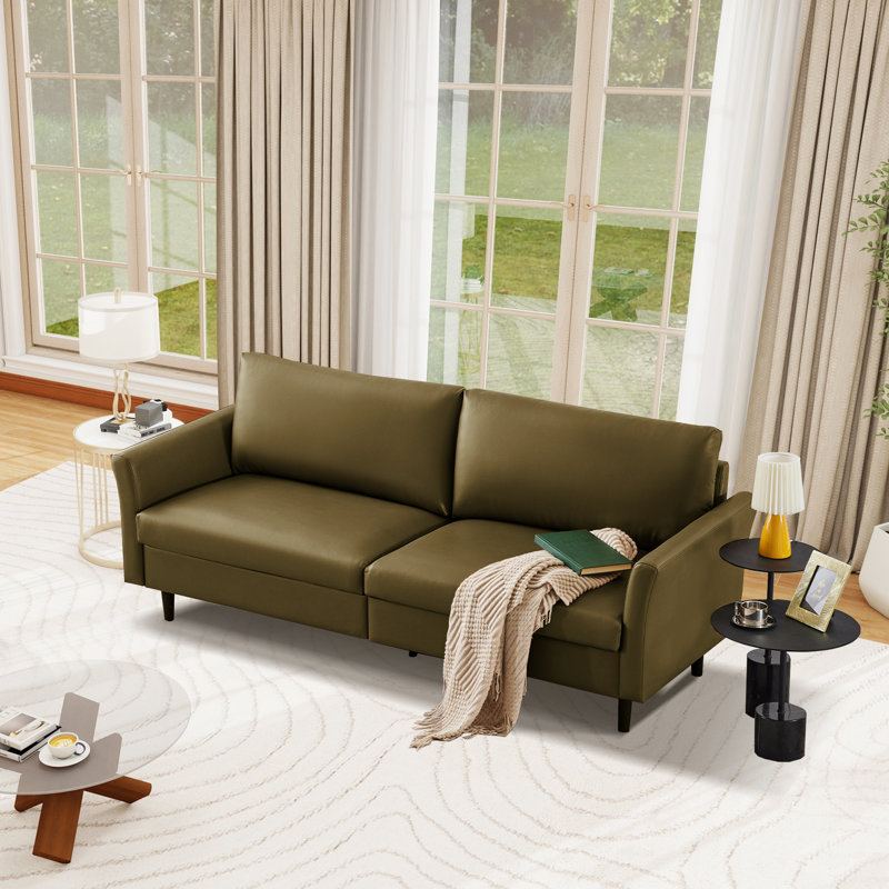 80.3'' Faux Leather Sofa, Assil  Olive Green Faux Leather