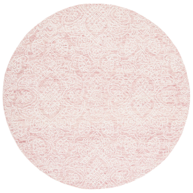 Irondale Handmade Tufted Wool Pink Area Rug, Round 4' x 4'