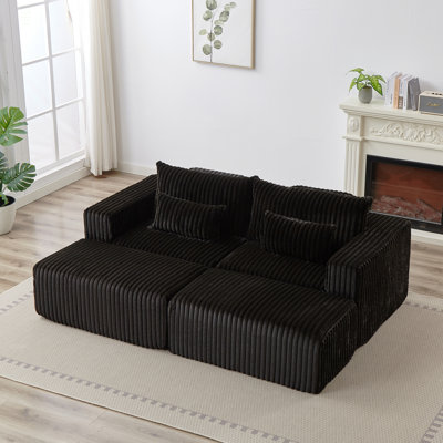 Chaise longue modulaire surdimensionnée de 87 po, sans assemblage requis, causeuse en peluche avec deux repose-pieds amovibles, fauteuil-lit moderne moelleux pour la chambre à coucher du salon intérieur