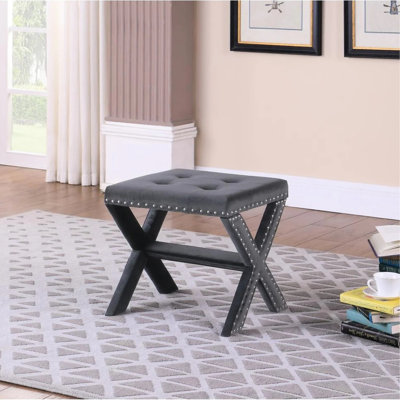 Banc en velours gris avec garniture cloutée, décoration pour le salon et le vestibule, base en bois d'ingénierie, structure contemporaine