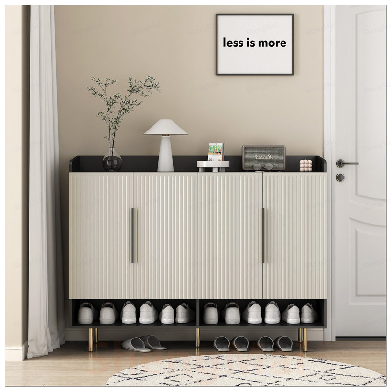 Armoire de rangement pour chaussures moderne à 4 portes avec tablettes réglables pour le vestibule et le salon, organisateur durable et élégant