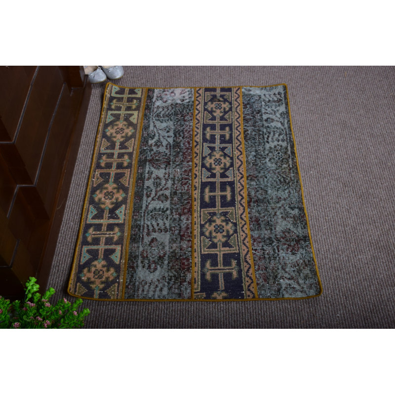 Vintage Turkish Handmade Patchwork Rug: Perfect for Entryway and Home Office Decorations