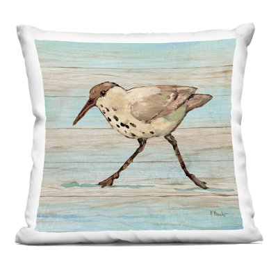 Coastal Teak Sandpiper Decorative Printed Throw Pillow design by Paul Brent