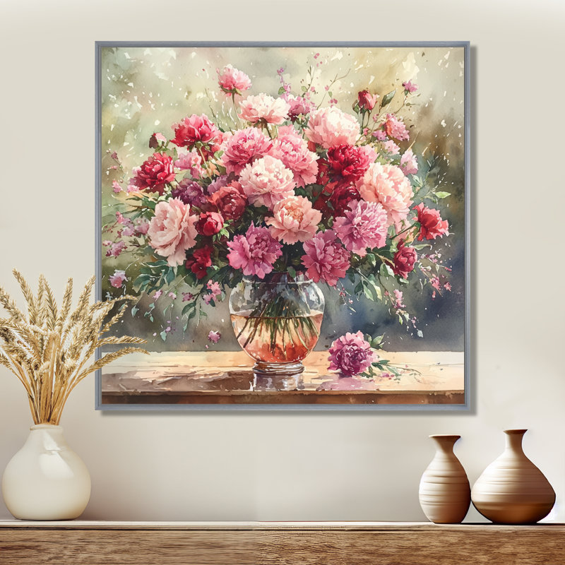 «Rustic Romance Bouquet Of Roses III», art mural assorti, H 36 po x l 36 po, Impression encadrée flottante, Argent argent