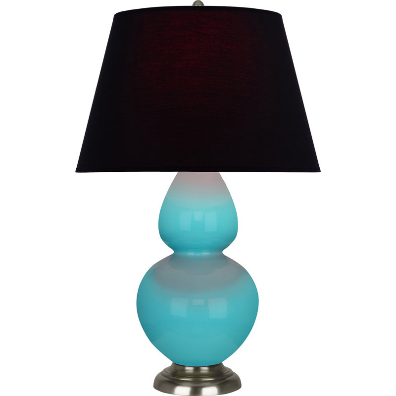 Lampe de table double gourde en céramique, Bleu œuf émaillé / argent antique, Noir / Rouge, Argent argent