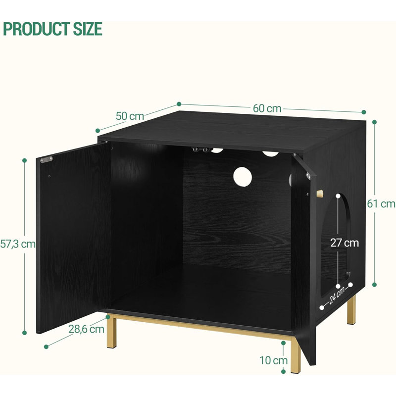 Black and Gold Wooden Cat Litter Box Enclosure with Metal Frame