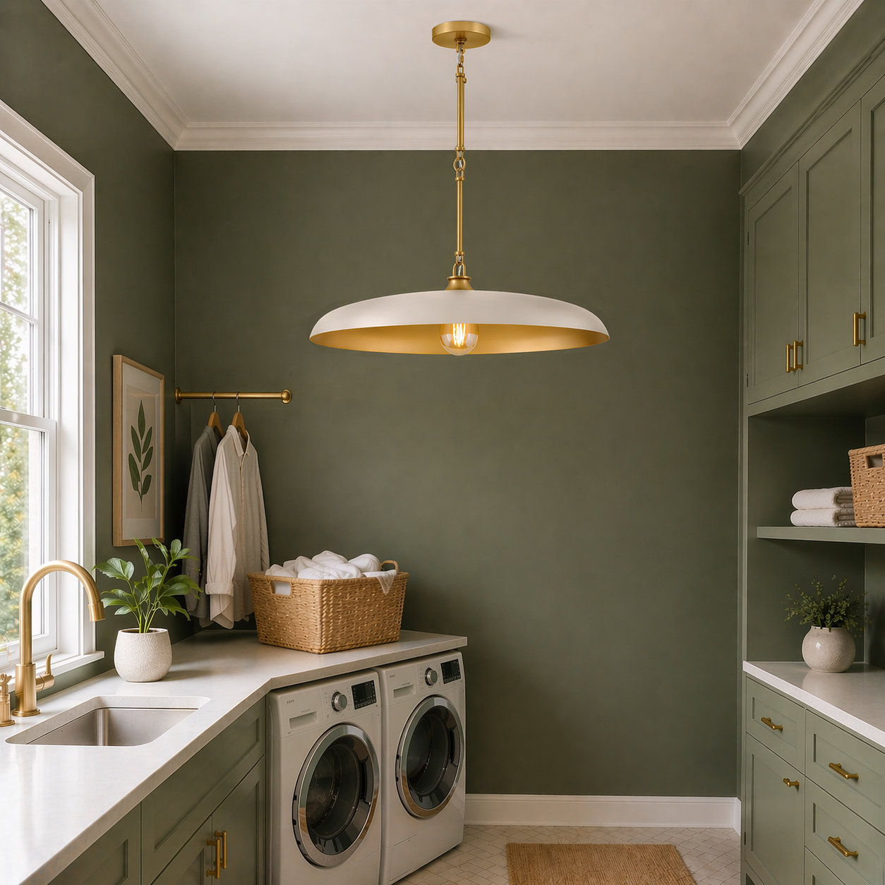 Sadie Dimmable Single Light Pendant, 8" H x 24" W x 24" D, Light Taupe