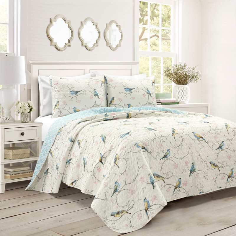 Botanical Bird And Flower Botanical Bird And Flower Oversized Reversible Quilt, Full Quilt + 2 Standard Shams