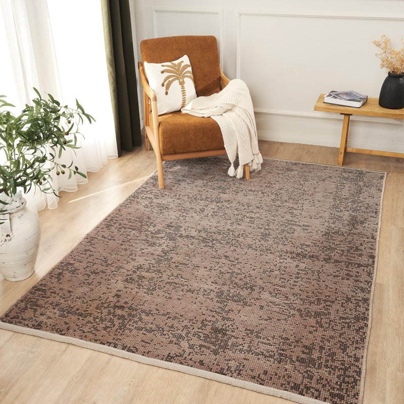 Ruglenza Modern Woven Rug - Washable Soft Touch Carpet, Non Slip Base, Easy Clean Wool Blend Texture, Decorative Area Rug for Living Room & Bedroom