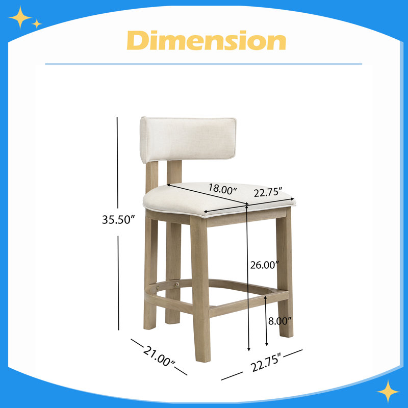 Tabouret de bar à hauteur de comptoir, tabourets de comptoir rembourrés (ensemble de 2), Natural