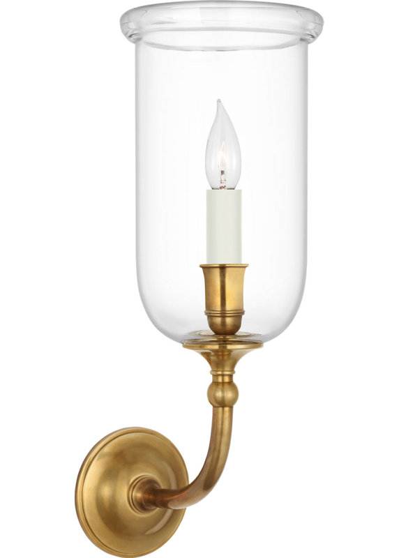 Embers 20" Single Hurricane Sconce with Clear Glass, Natural Brass