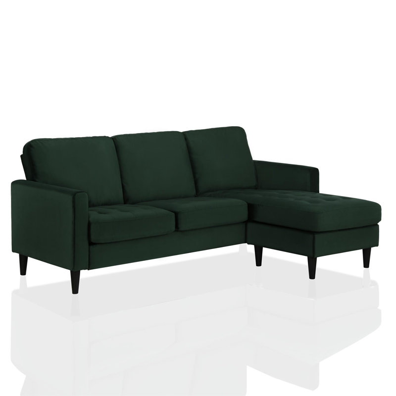 3 Seater Velvet Sofa & Chaise, Green