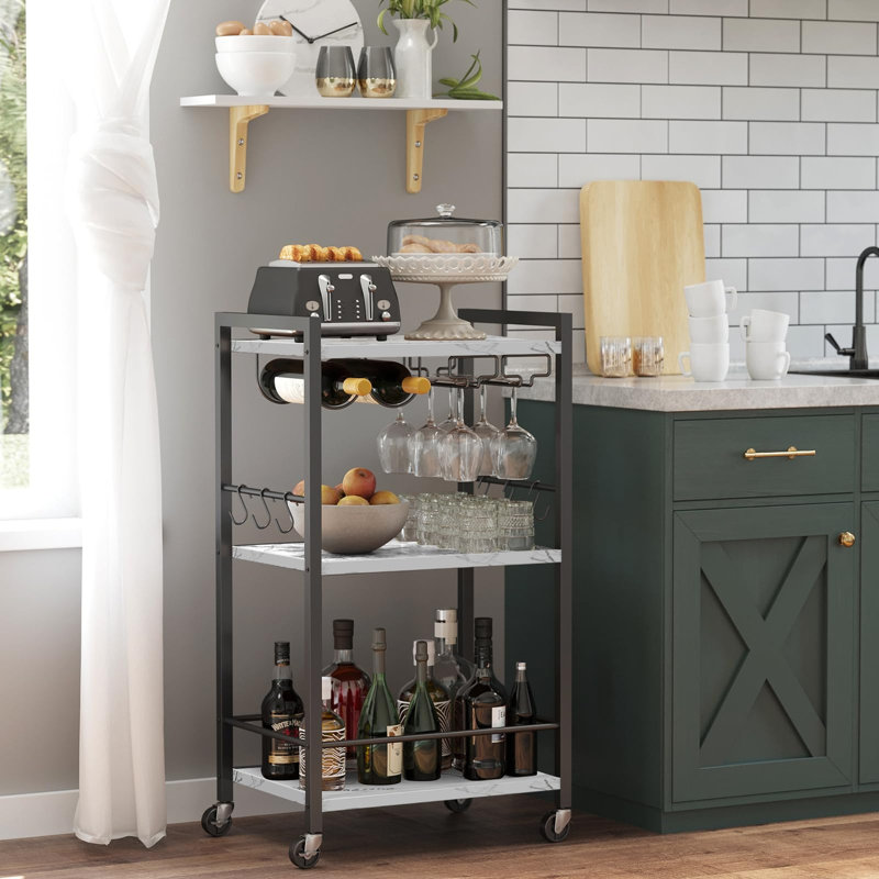 Steel Bar Cart, Marble White