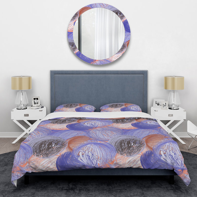 Corail et mauve rayé grunge - ensemble de housse de couette abstrait - polyester microfibre