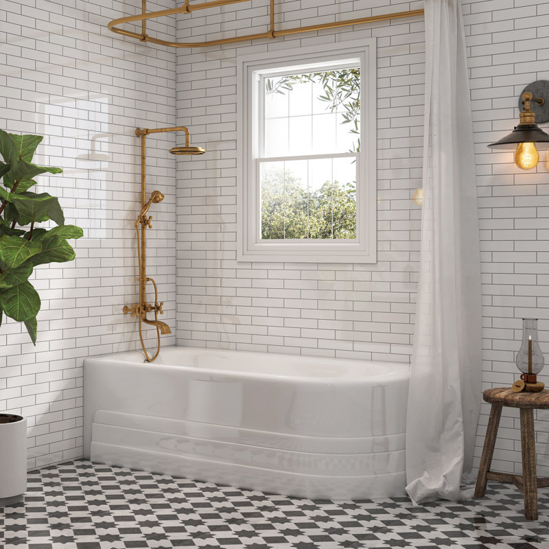 60" x 32" Alcove Soaking Acrylic Bathtub, Biscuit