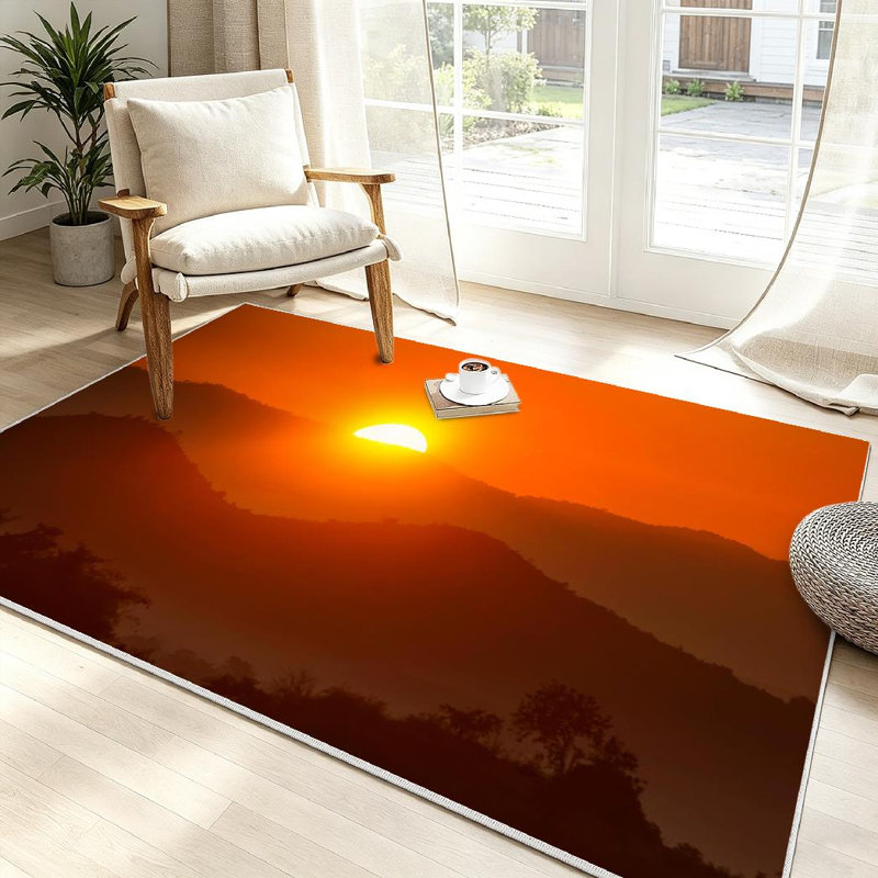 Tapis d'intérieur transparent lavable à la machine Mountain Sunrise Valley Adventure, Rectangle 39 po x 63 po