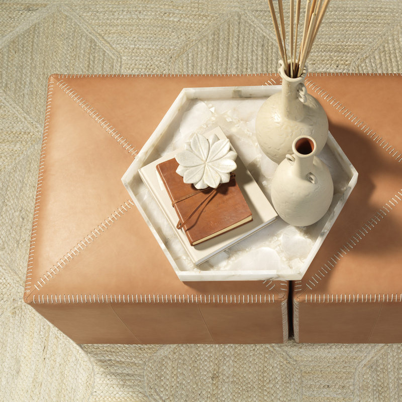 Square Pouf, Large, Buff Leather