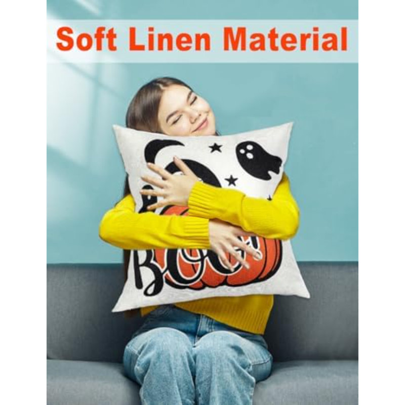 Halloween Pillow Covers 16x16 4Pcs Double‑Sided Print Home Décor, Orange,Black