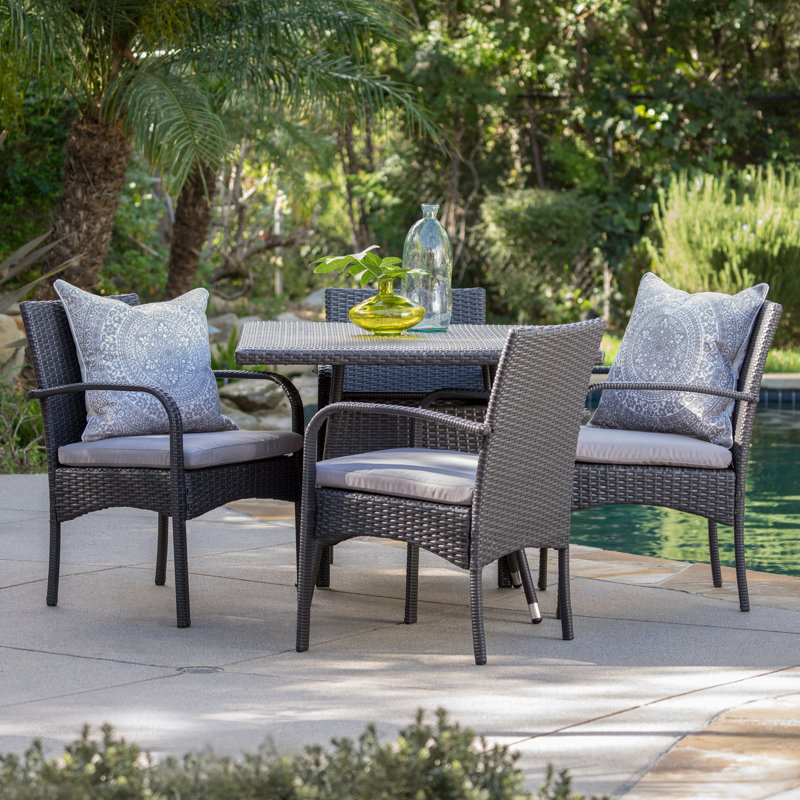 Mathiatis 4 - Person Wicker Patio Dining Set with Square Table, Gray